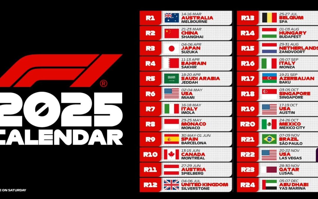 Ecco il calendario del 2025 della Formula 1